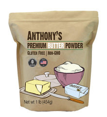 Anthony's Butter Powder front label shows gluten free, non-GMO quality for everyday cooking
