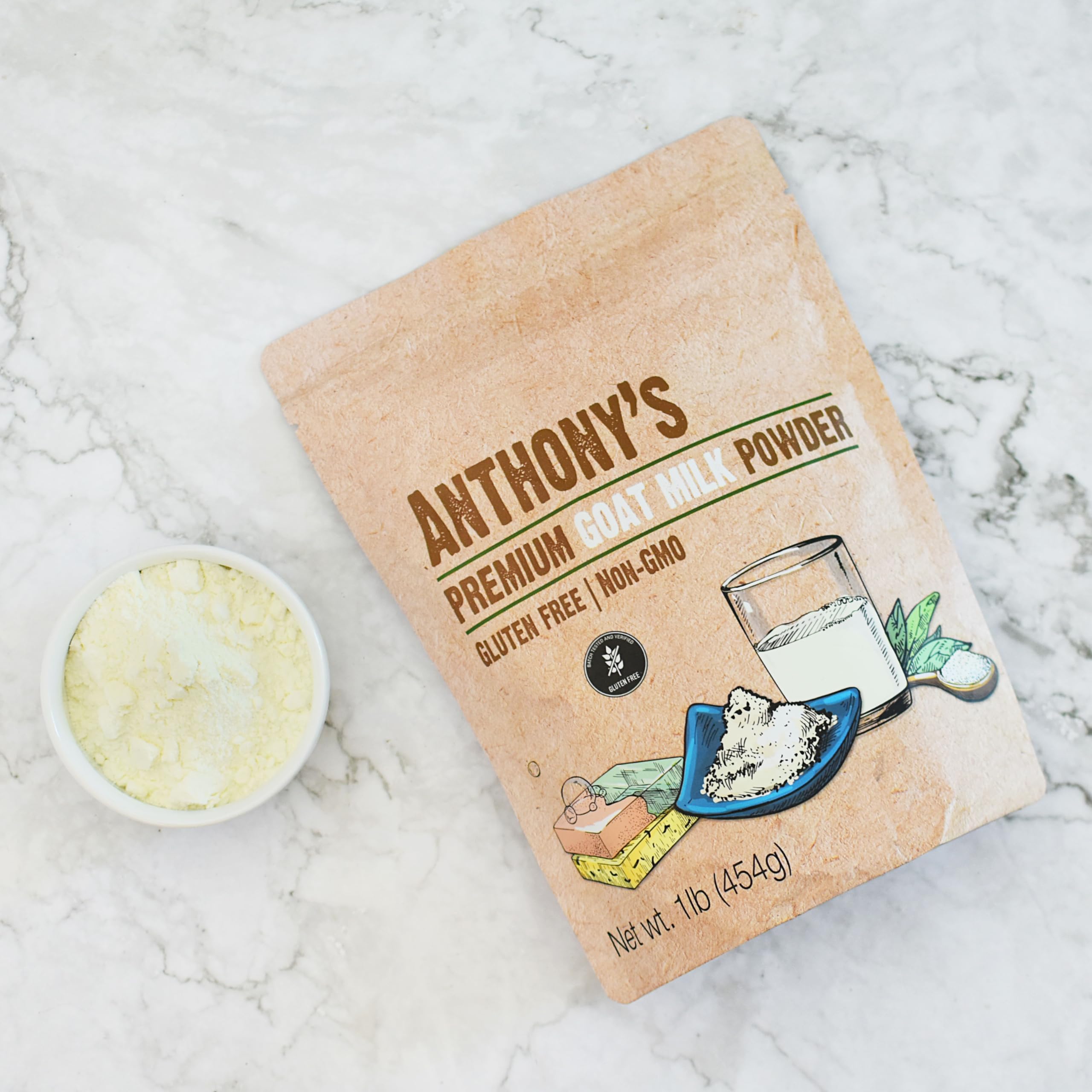 Anthony's goat milk powder packaging illustration shows easy storage