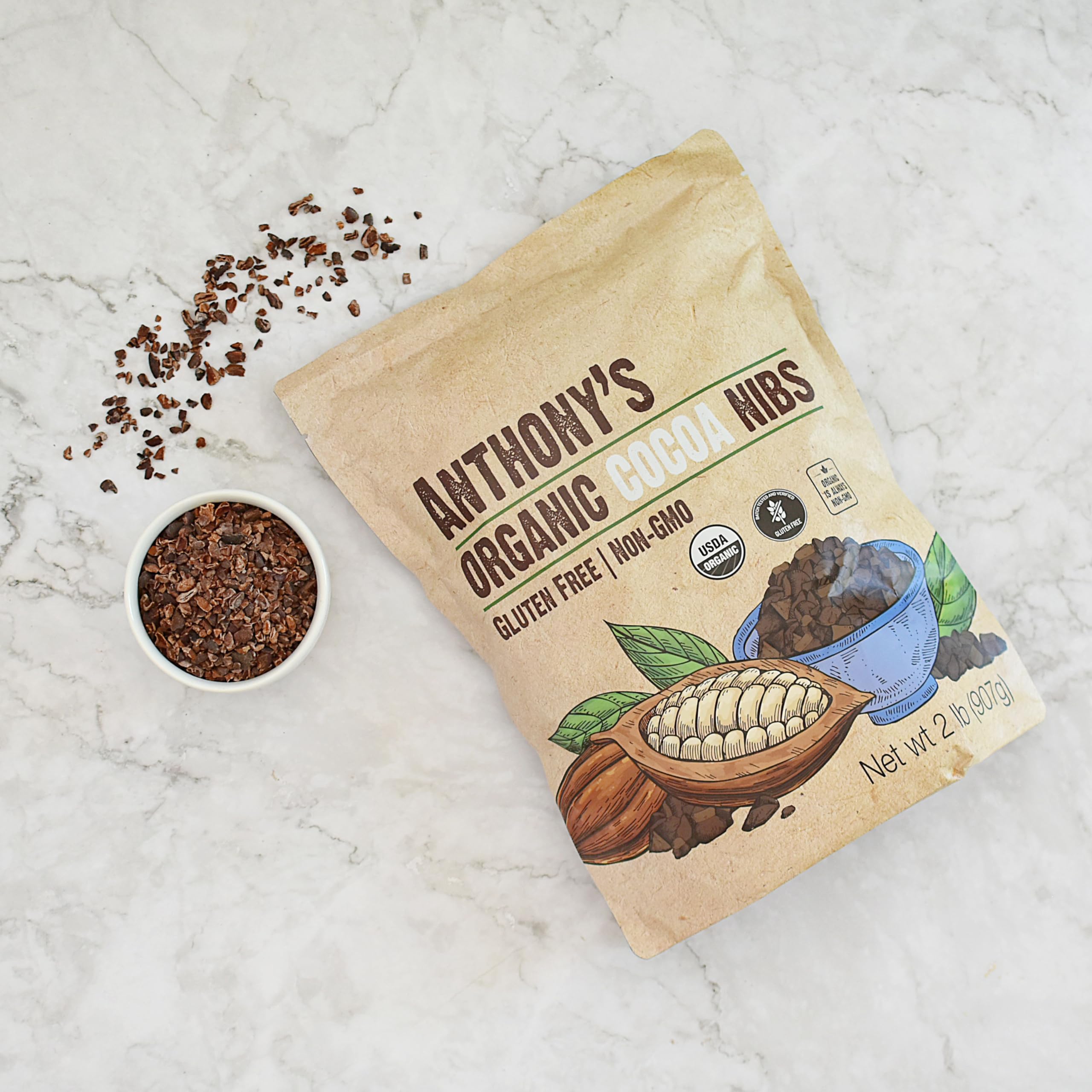 Anthony's Organic Cacao Nibs on a baking sheet for cookies and bars.