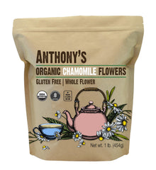 Anthony's organic chamomile flowers loose-leaf for soothing tea and aroma.