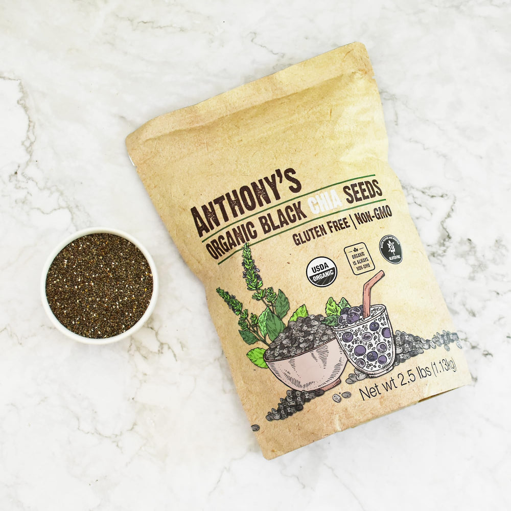 Anthony's Organic Chia Seeds in a pudding cup highlighting creamy chia pudding