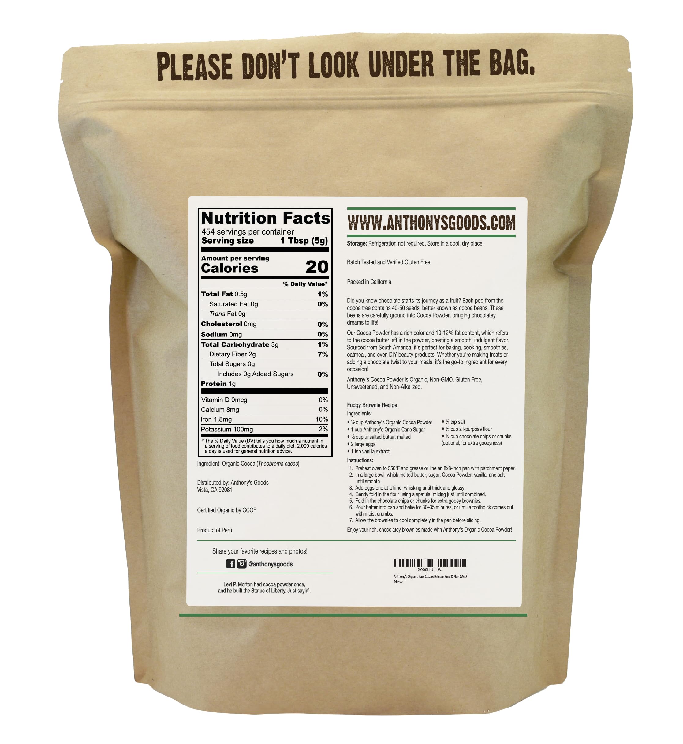 Anthony's Organic Cocoa Powder scoop with powder ideal for baking and smoothies