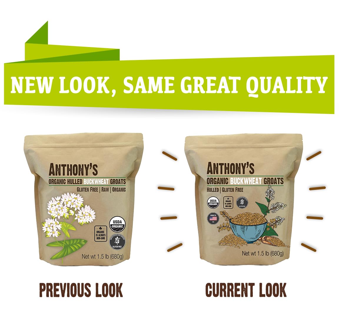 Anthony's organic buckwheat groats packaging on display