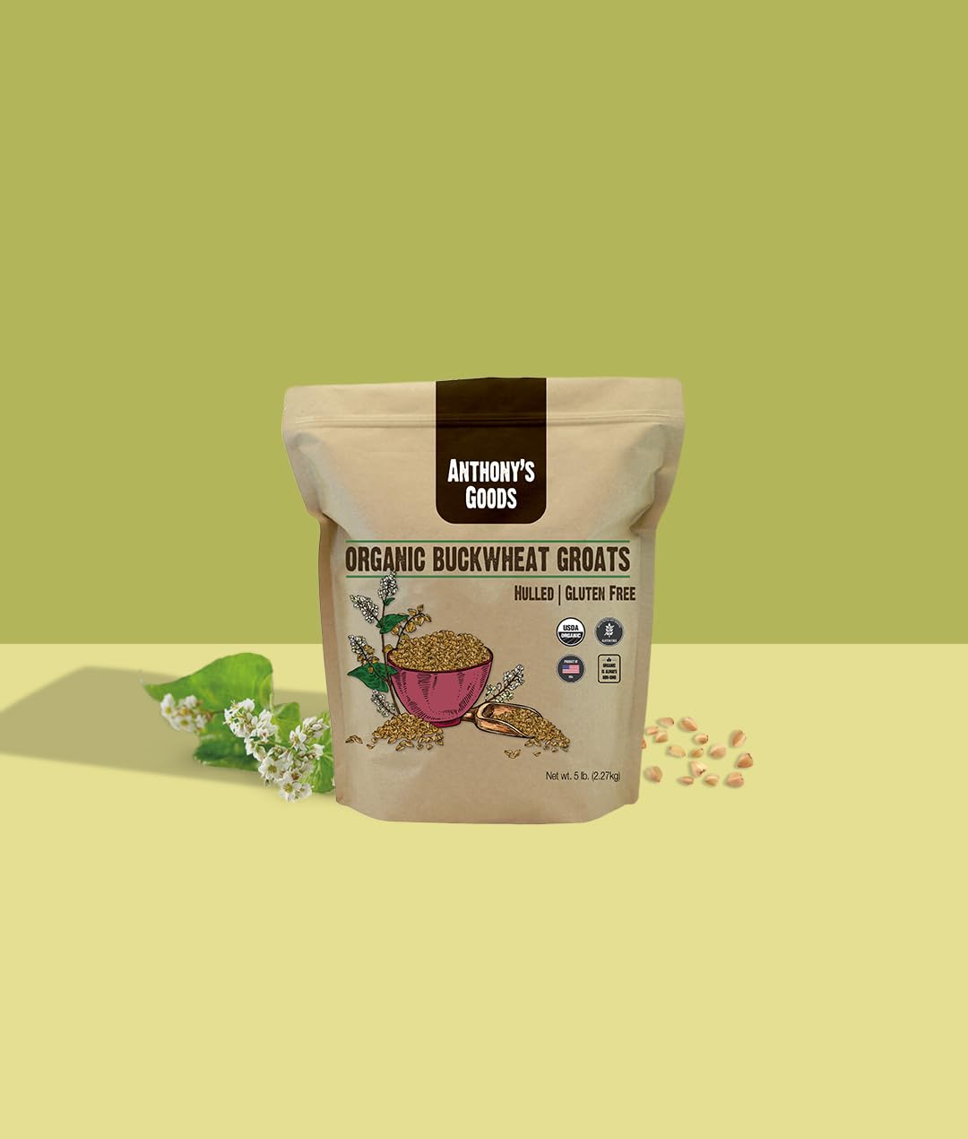 Raw Anthony's Organic Buckwheat Groats in a resealable bag
