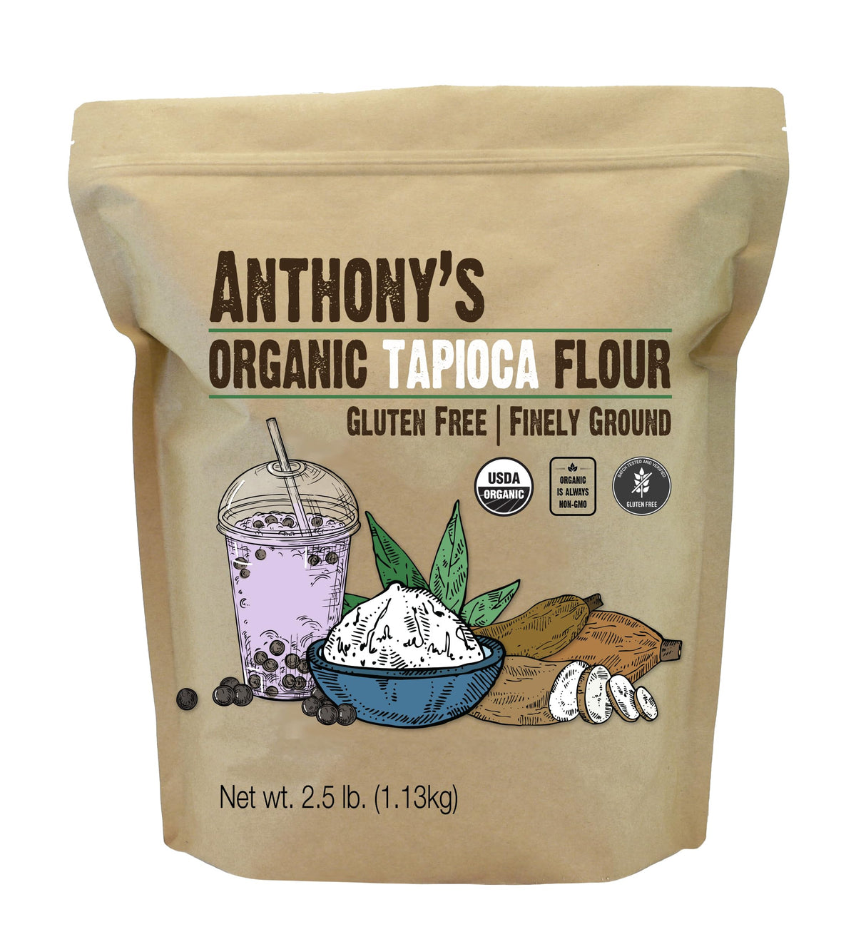 Anthony's organic tapioca flour starch bag front with organic certification