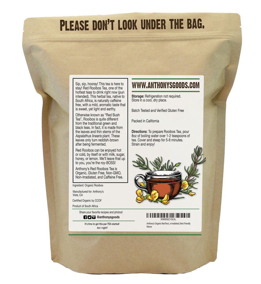 Anthony's Organic Rooibos bulk pack in 1 lb size for daily tea rituals.