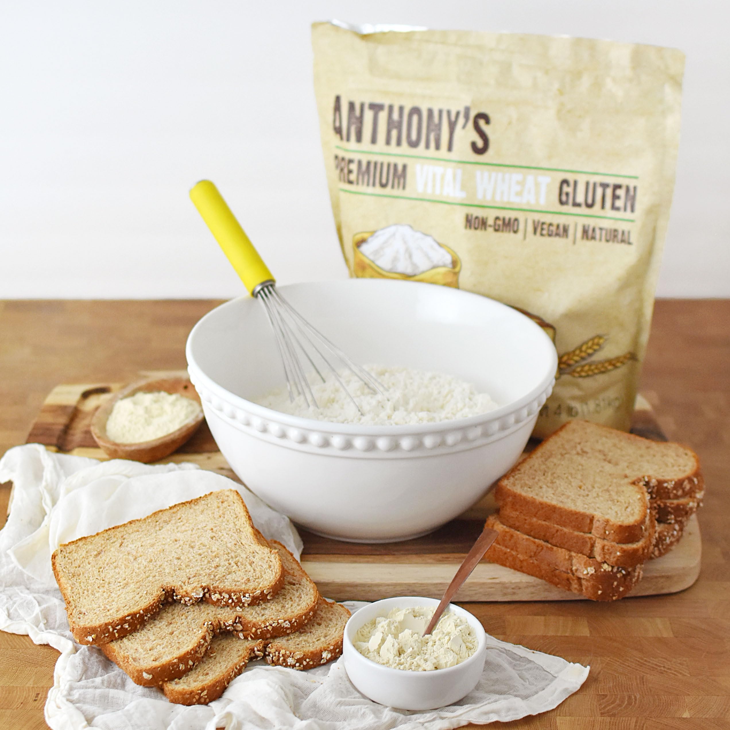 Anthony's Vital Wheat Gluten measuring and mixing for easy cooking.