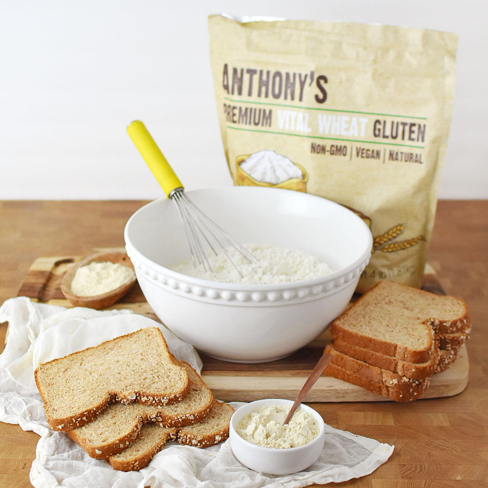 Anthony's Vital Wheat Gluten measuring and mixing for easy cooking.