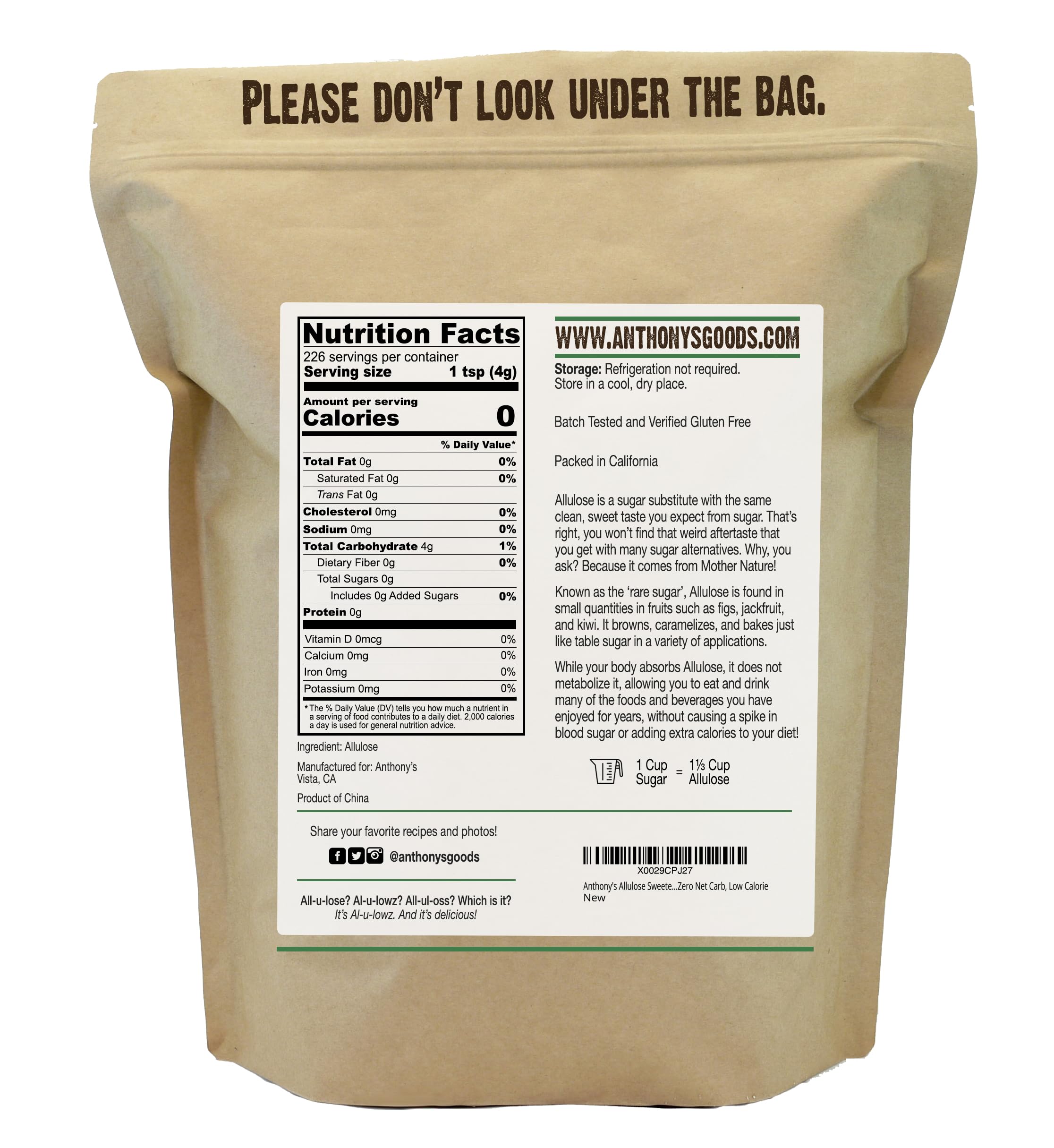 Anthony's Allulose Sweetener pour — pours like sugar for easy measuring in recipes.