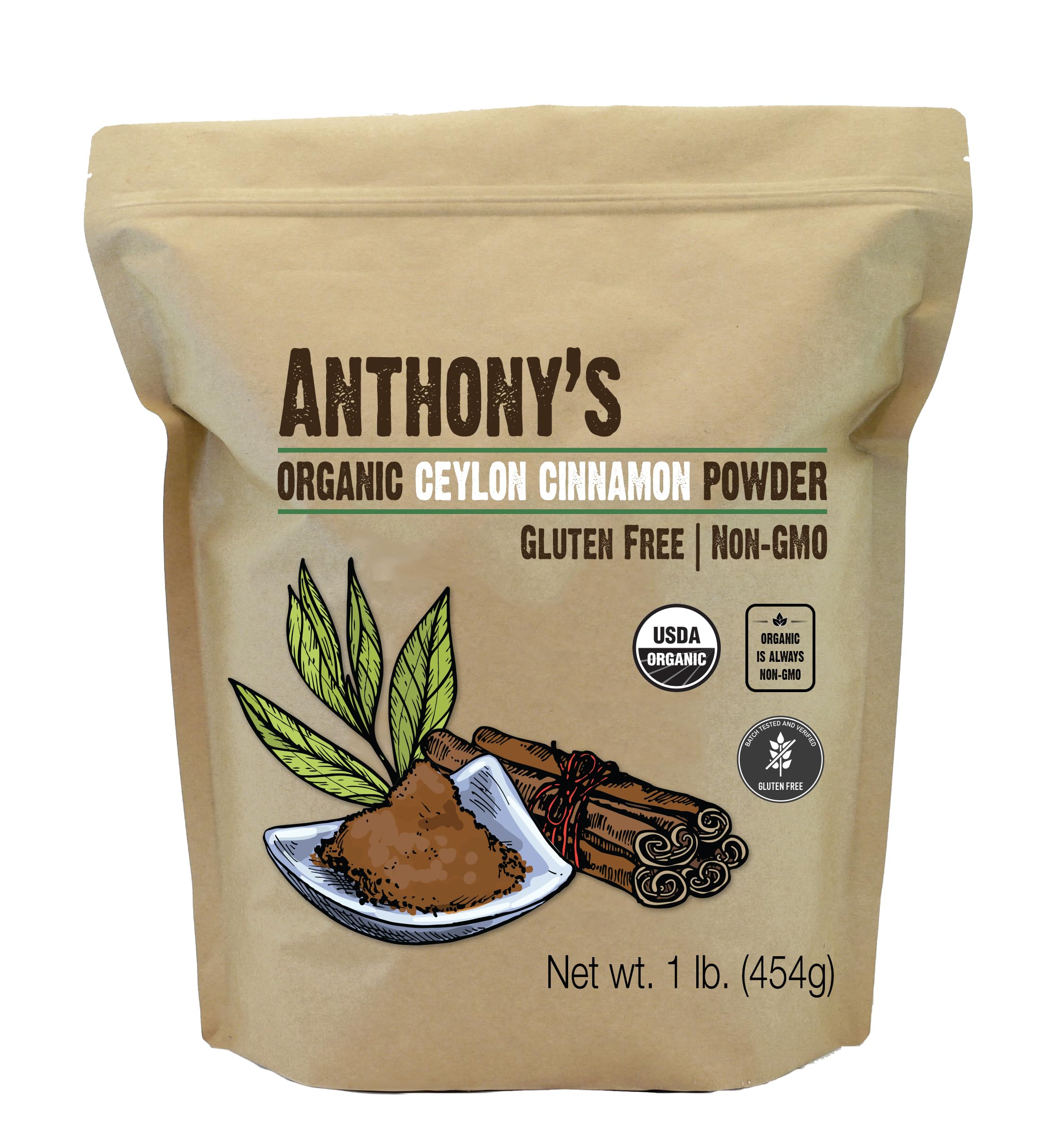 Anthony's Organic Ceylon Cinnamon Powder in a 1lb bottle for baking and tea