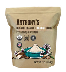 Anthony's Organic Almond Flour 1lb bag for gluten-free baking and keto-friendly recipes.