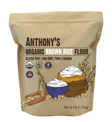 Anthony's Organic Brown Rice Flour 4lb pack for premium gluten-free baking.