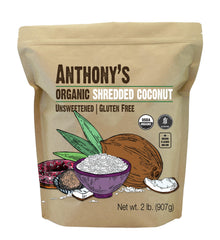 Anthony's Organic Shredded Coconut bag ready for gluten-free baking and topping.