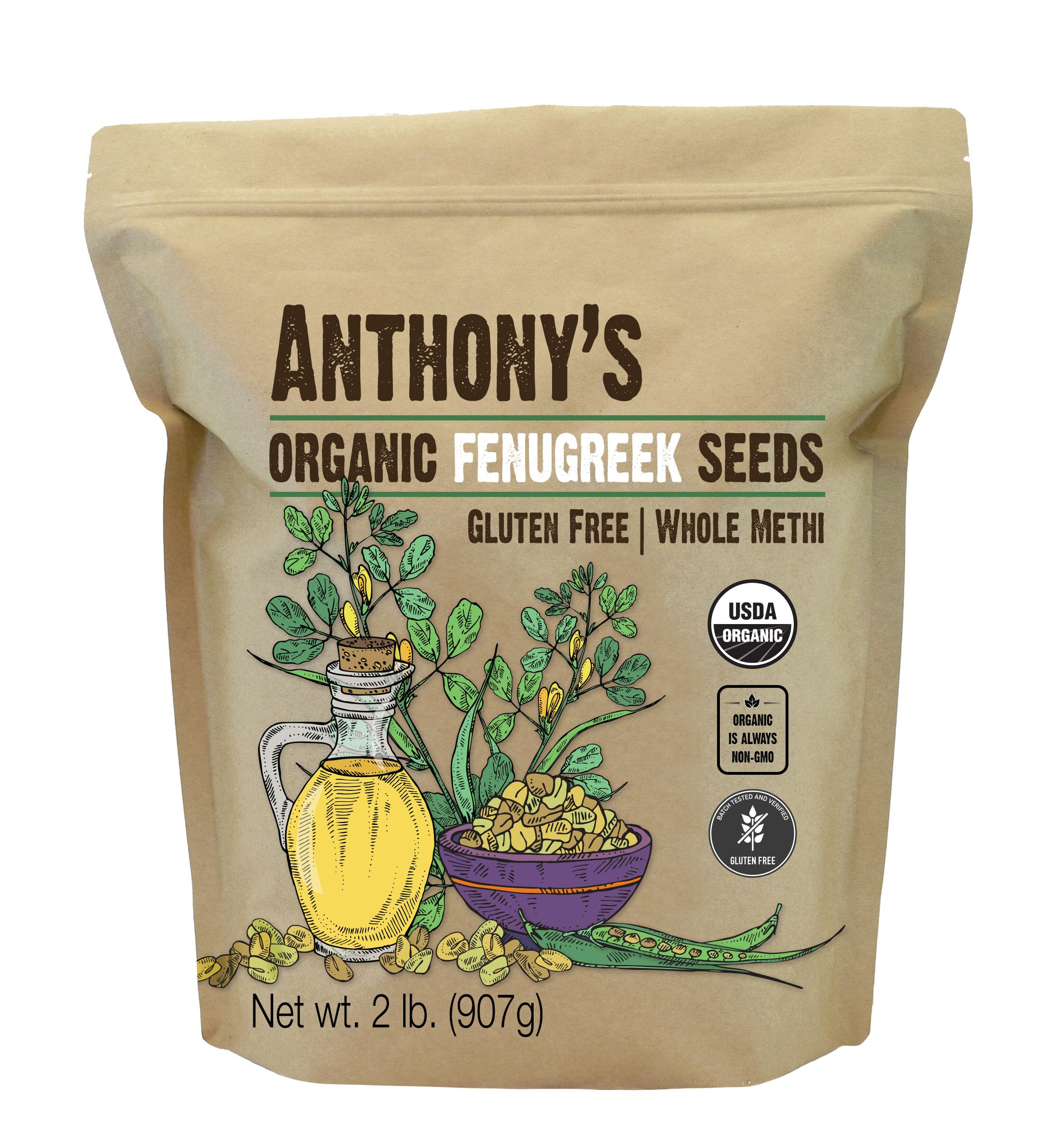 Anthony's Fenugreek seeds bulk pack on pantry shelf for easy meal prep