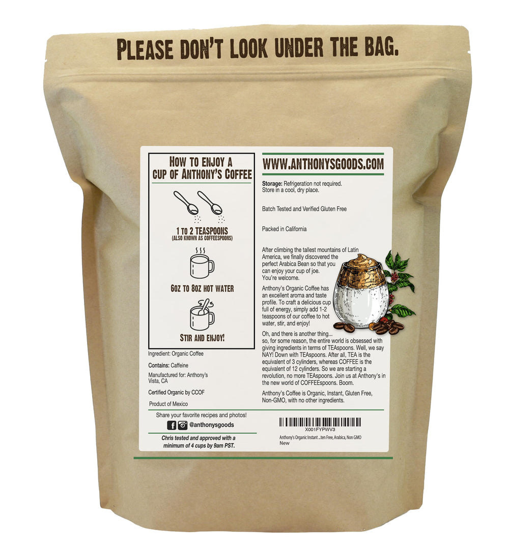 Anthony's Organic Instant Coffee microground powder dissolves quickly in hot water