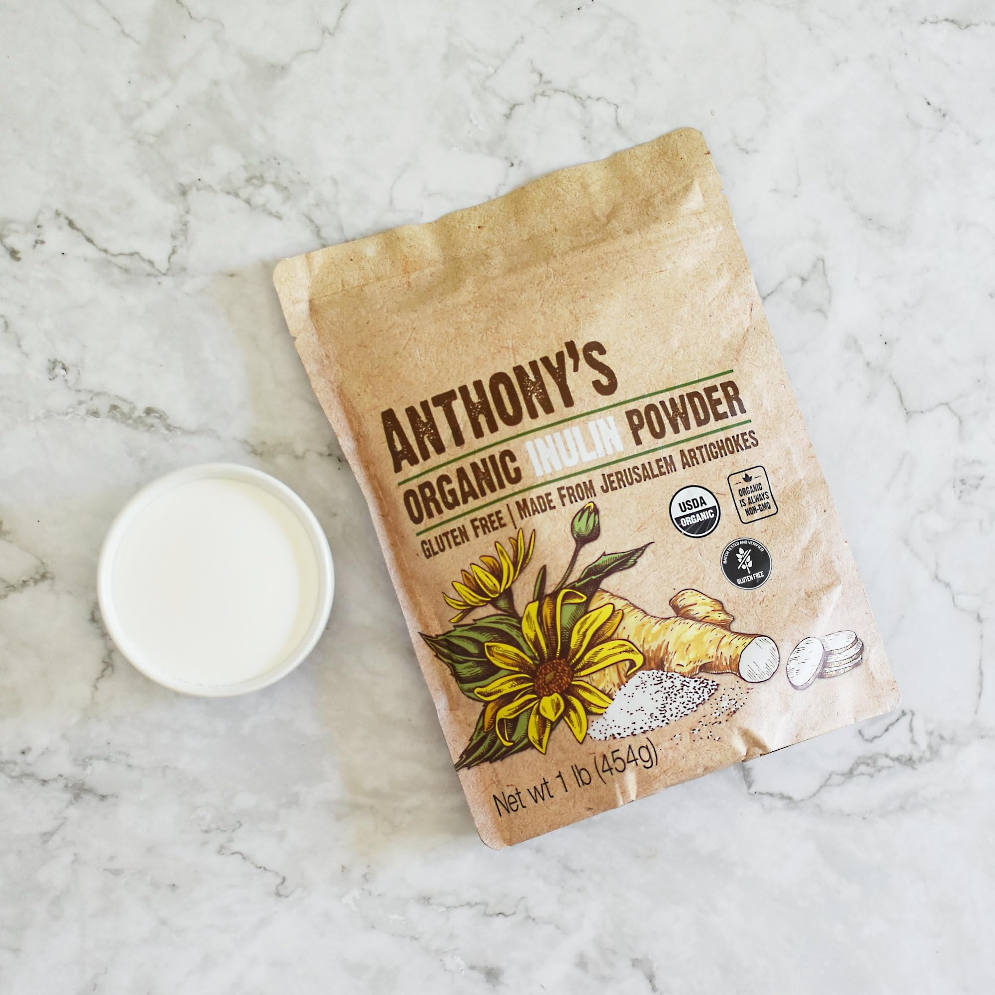 Anthony's Organic Inulin Powder stored in pantry for everyday use.