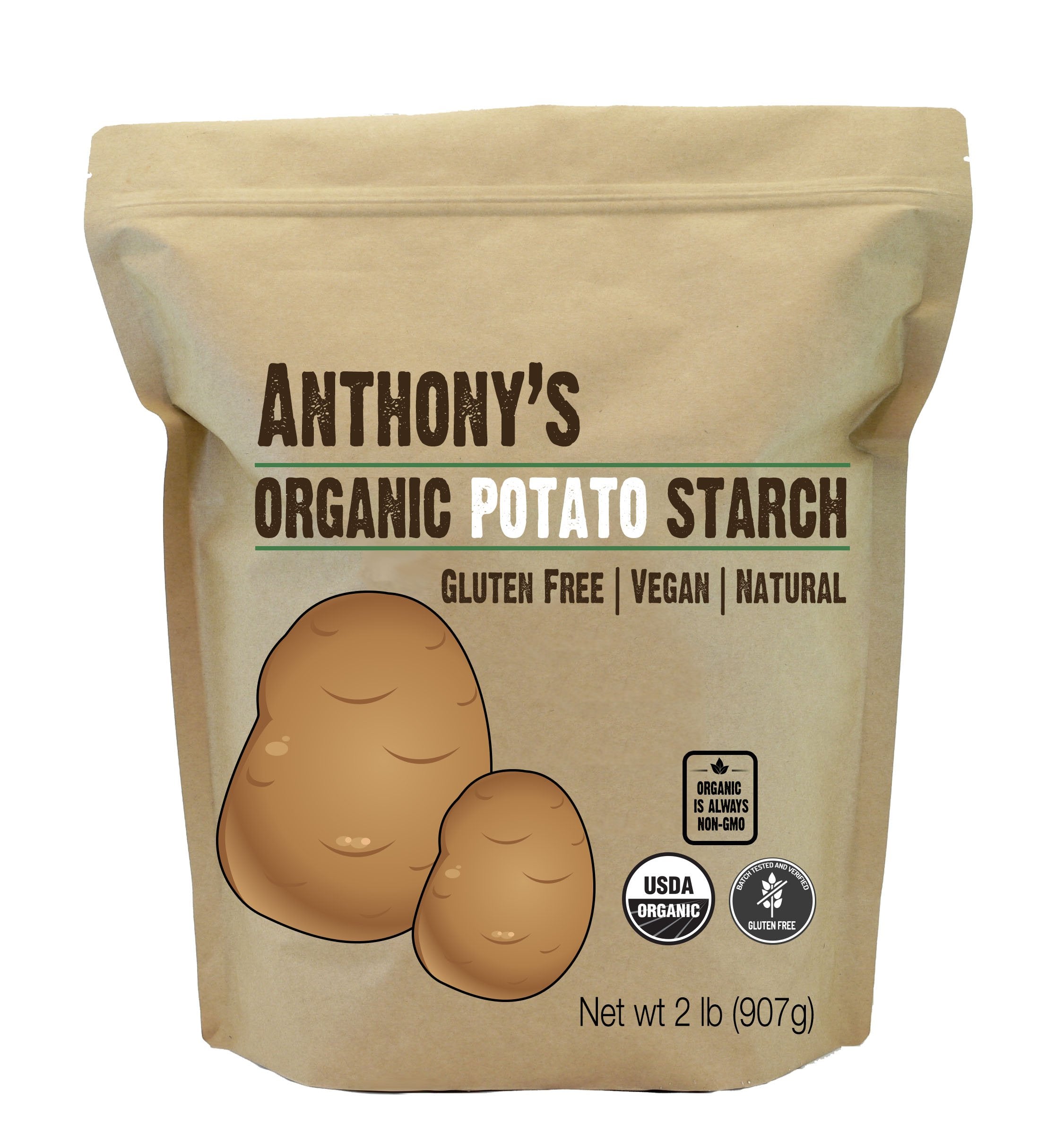Anthony's Organic Potato Starch front label highlights gluten-free, unmodified formula