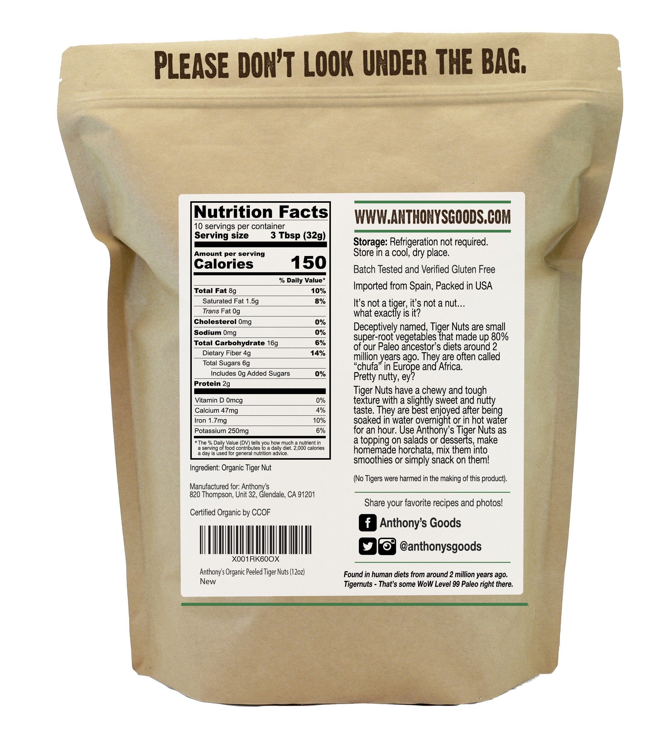 Anthony's Tiger Nuts close-up texture shows natural, nutty surface ideal for soaking.