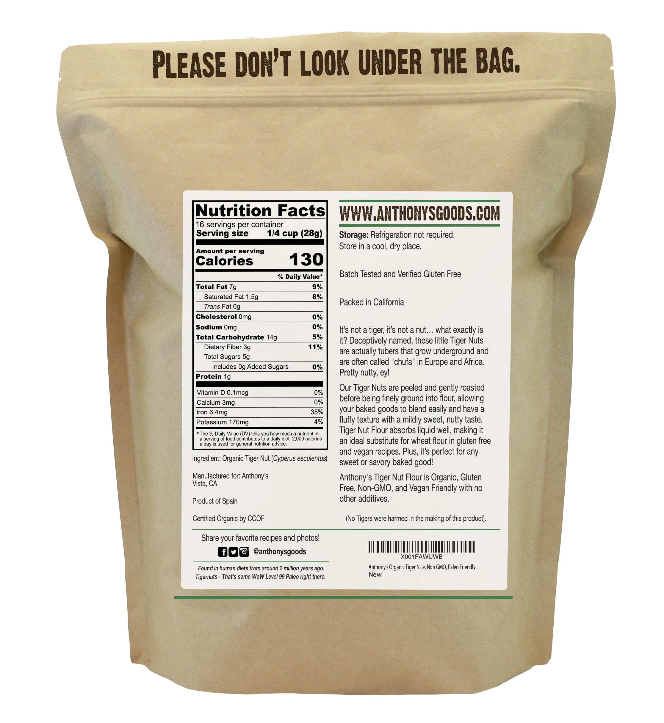 Anthony's Organic Tiger Nut Flour fine-ground texture ready for easy substitutions