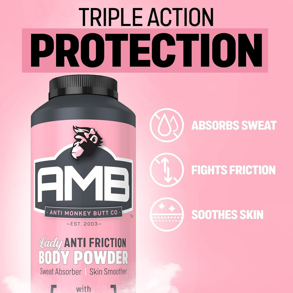 Anti Monkey Butt Body Powder for Women; chafe relief with calamine formula for sensitive skin