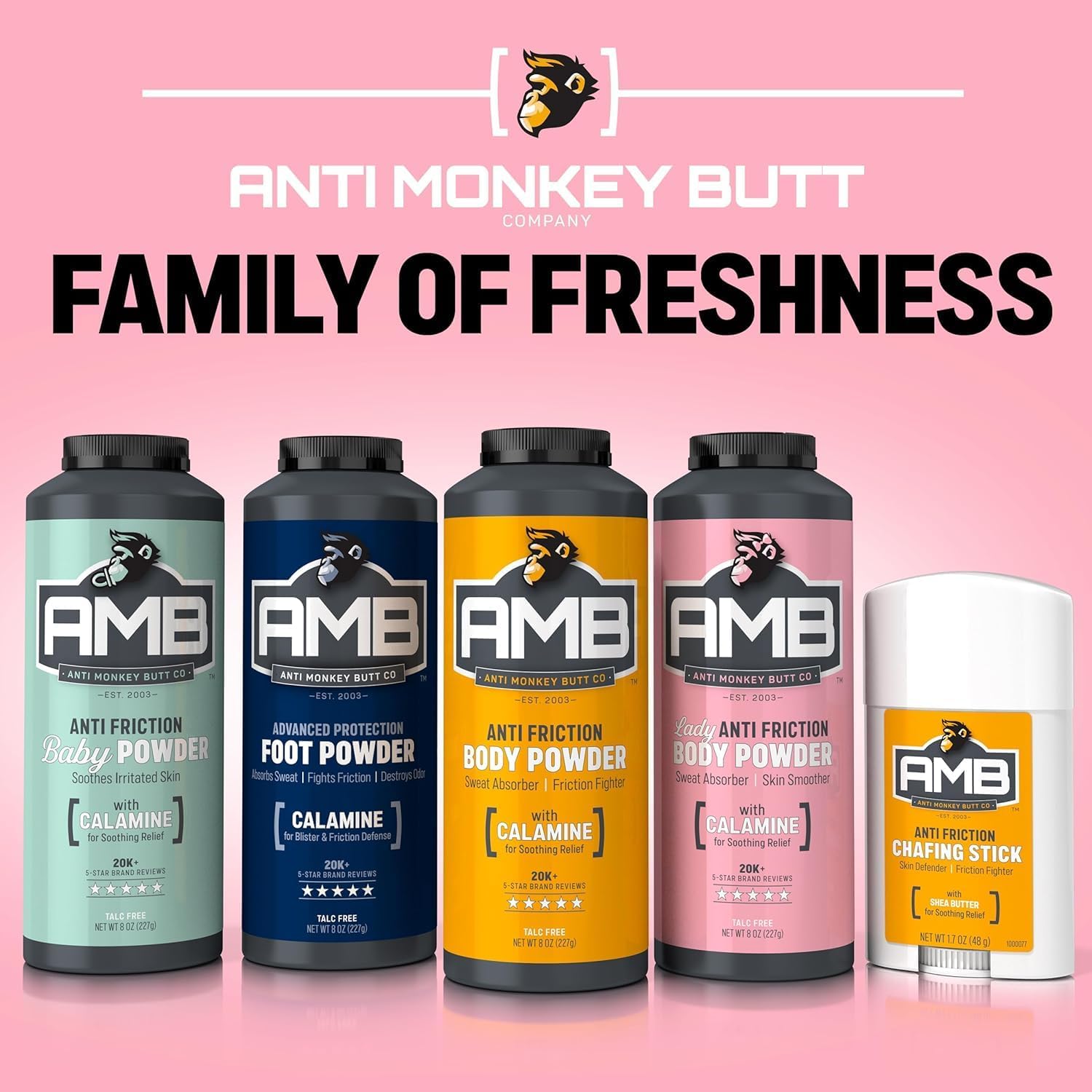 Anti Monkey Butt hypoallergenic talc-free formula reduces friction without harsh ingredients