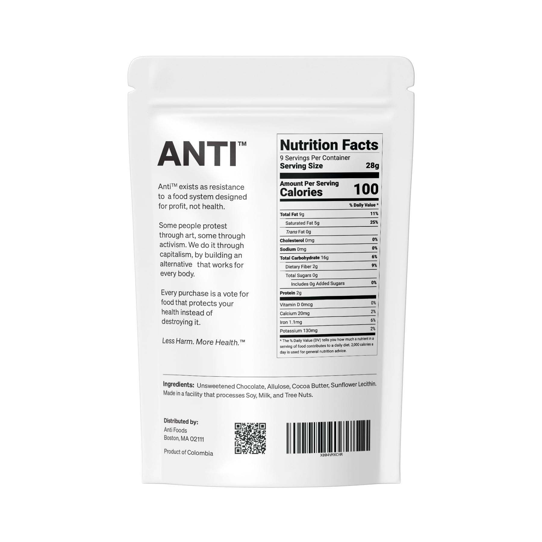 Anti Sugar Free Dark Chocolate Mini Chips bag close-up highlighting glossy chips for cookies.