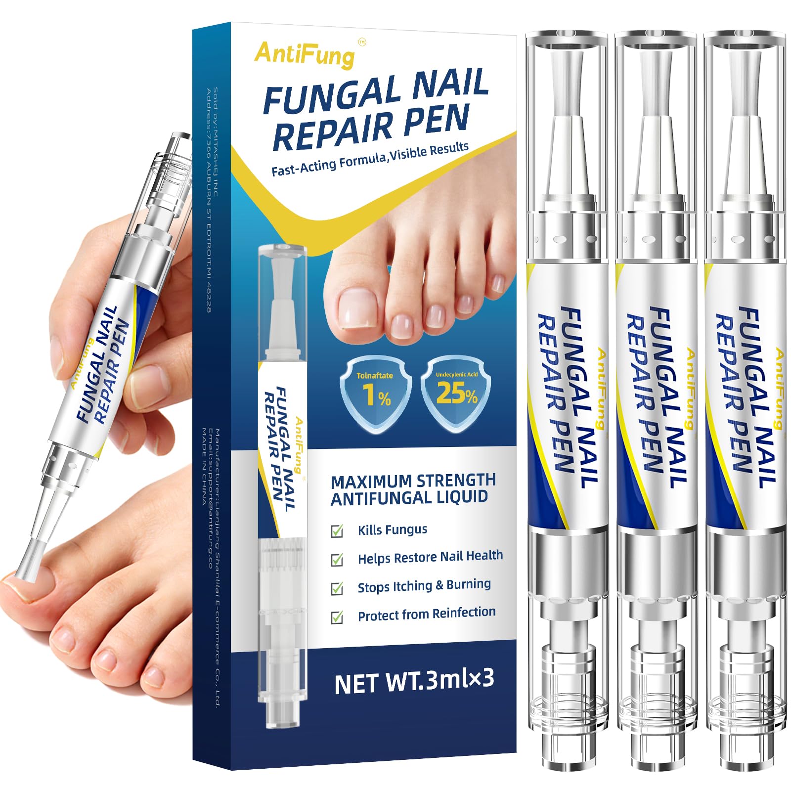 AntiFung Toenail Pen application close-up showing precise, targeted treatment.