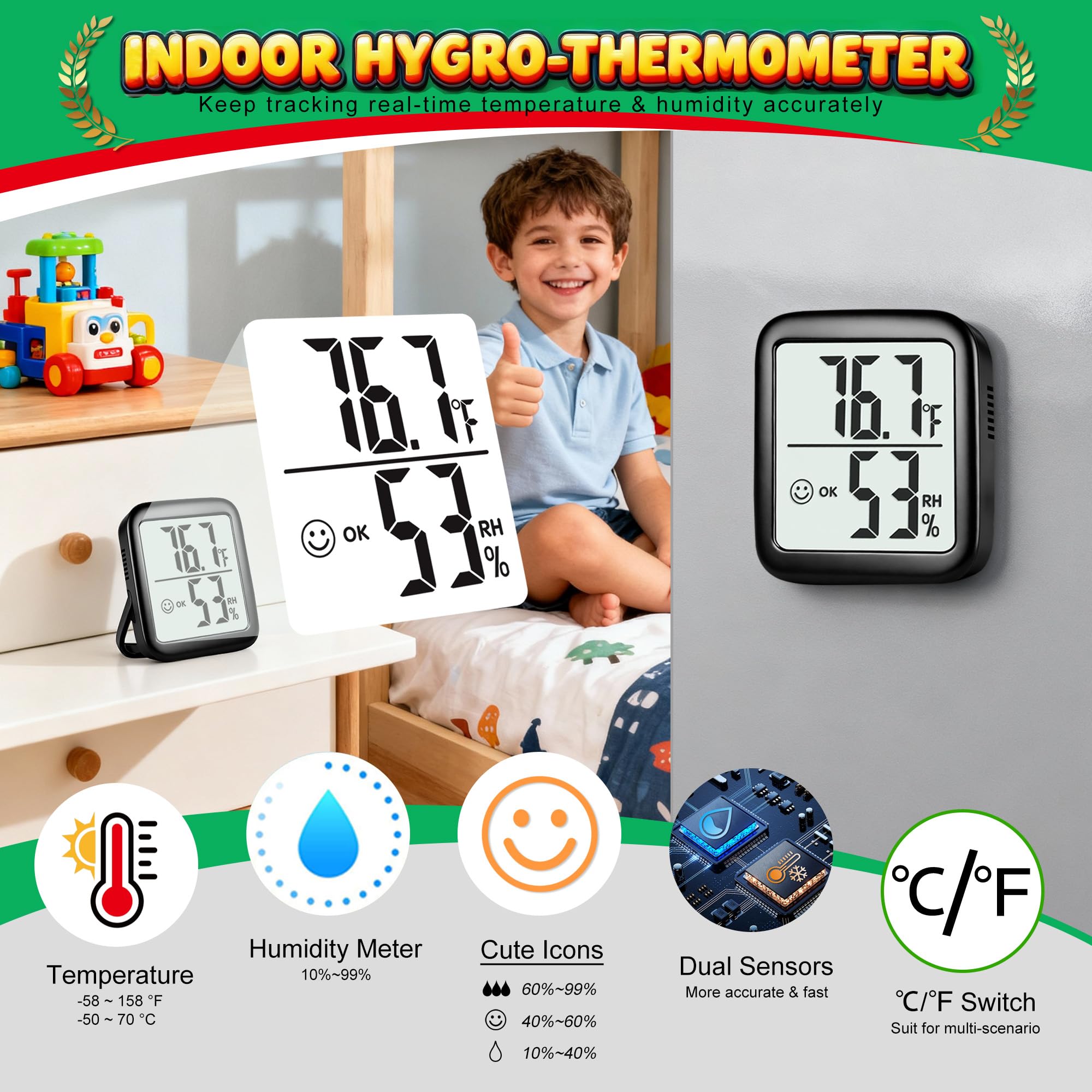 Antonki digital temperature and humidity monitor shows precise readings in real time