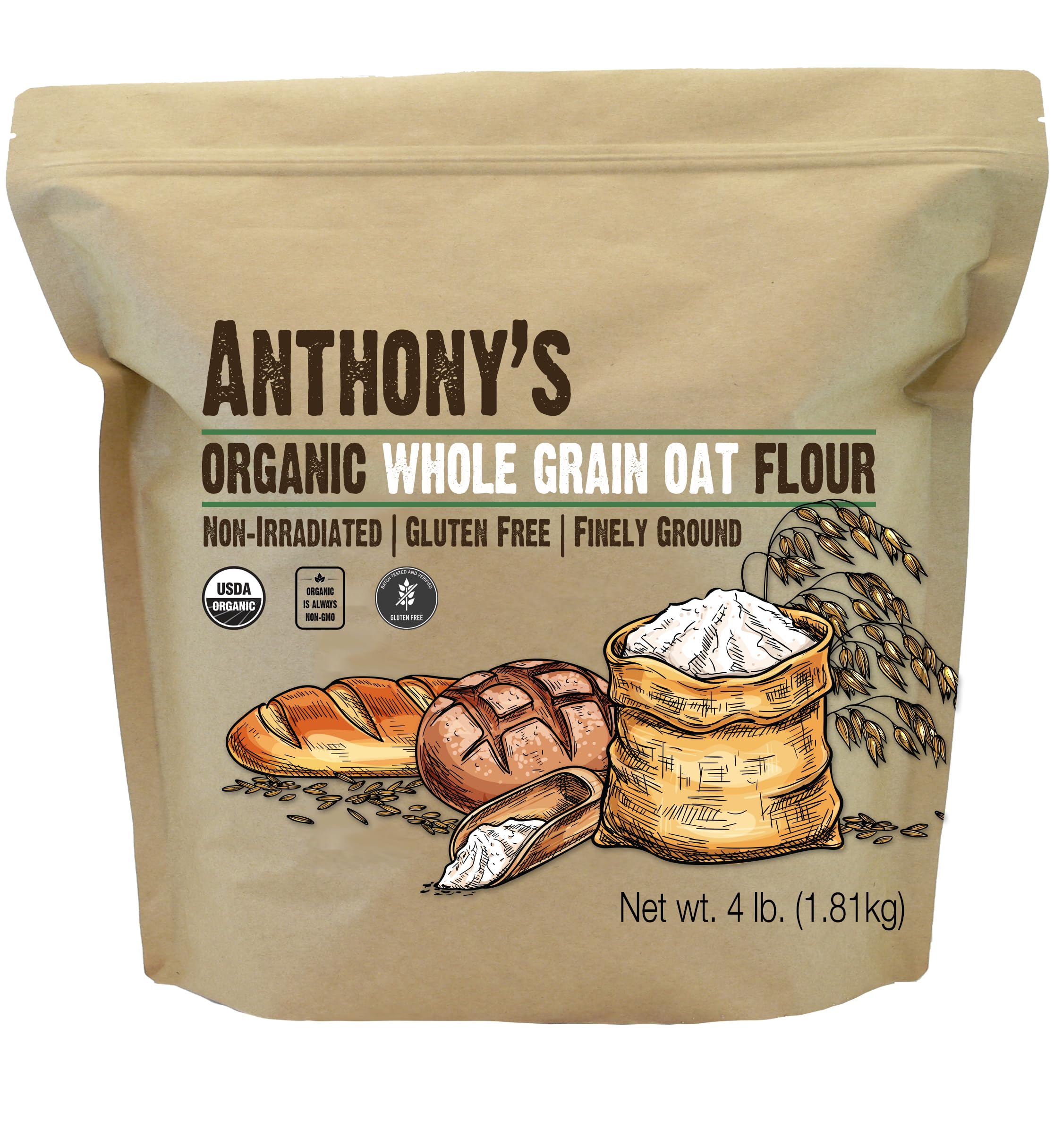 Anthony's Organic Oat Flour pour-friendly packaging ready for quick baking