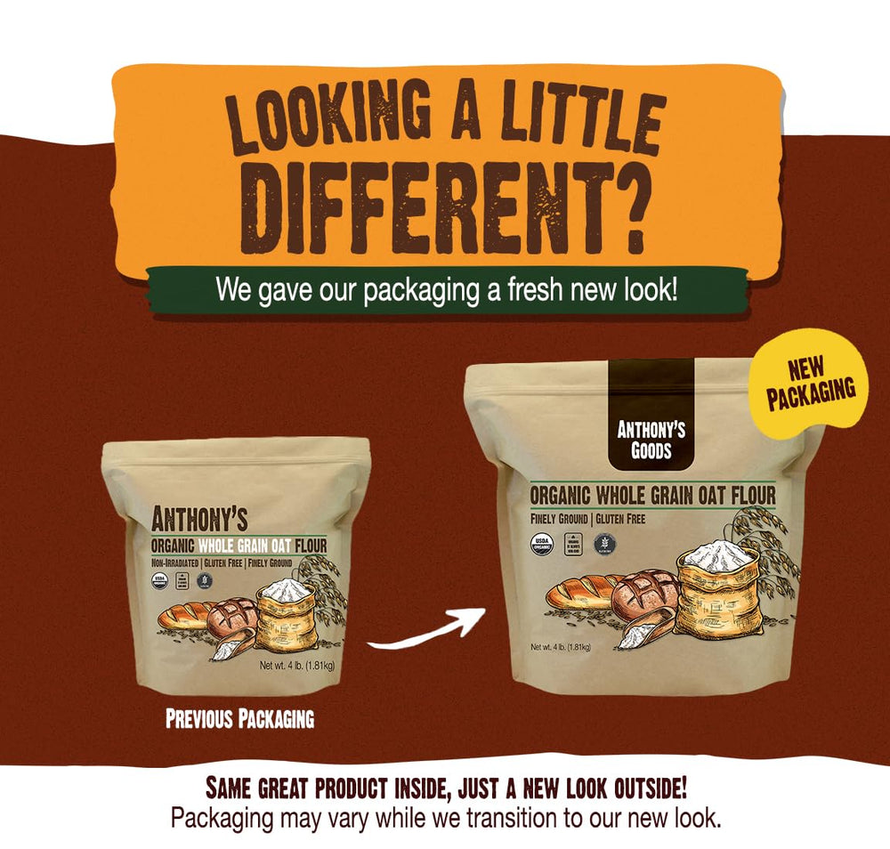 Anthony's Organic Oat Flour vegan and non-GMO icon close-up for versatile baking