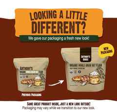 Anthony's Organic Oat Flour vegan and non-GMO icon close-up for versatile baking