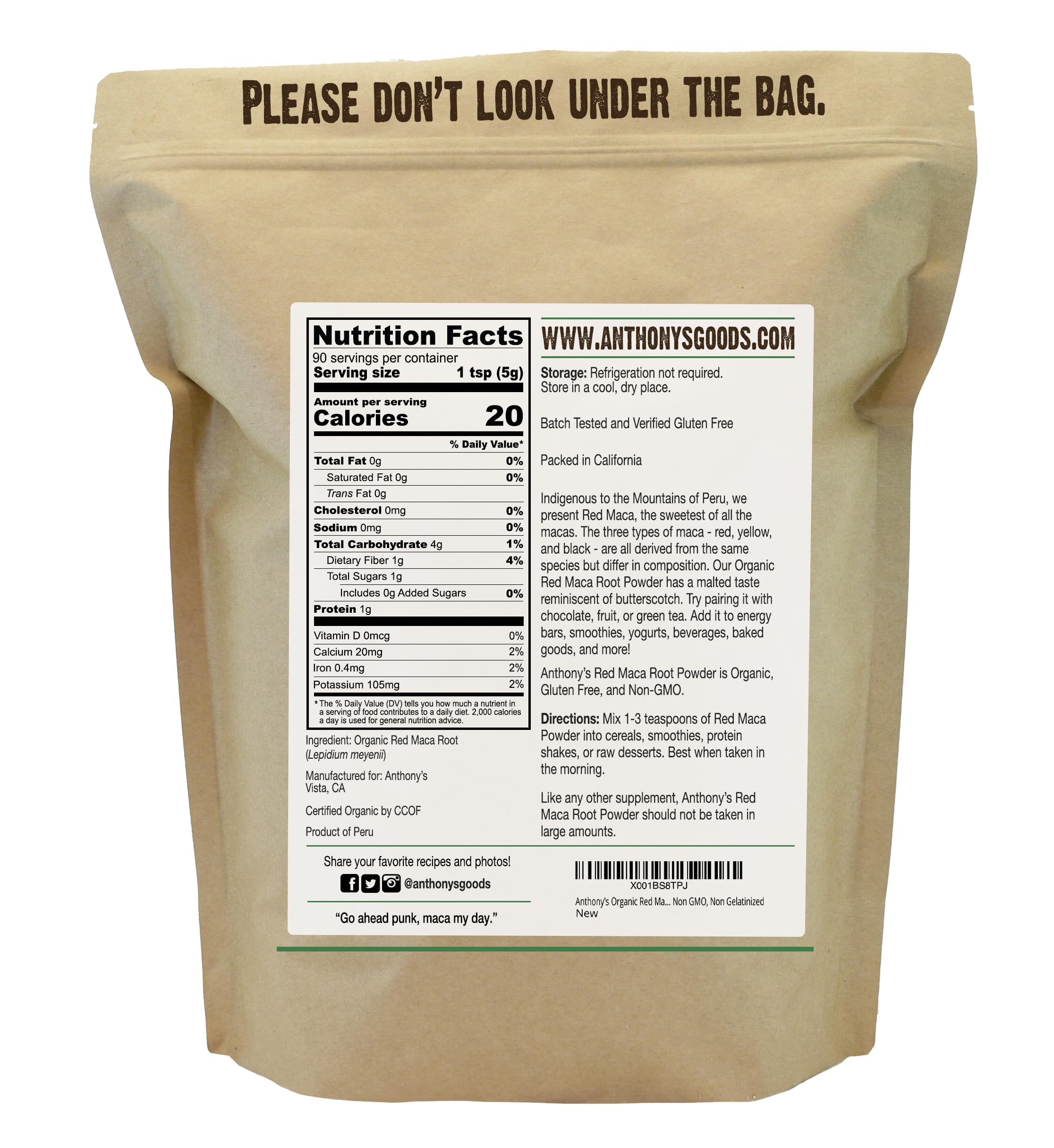 Anthony's Red Maca powder dry scoop for easy measuring