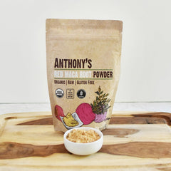 Anthony's Red Maca powder blended into a smoothie for energy