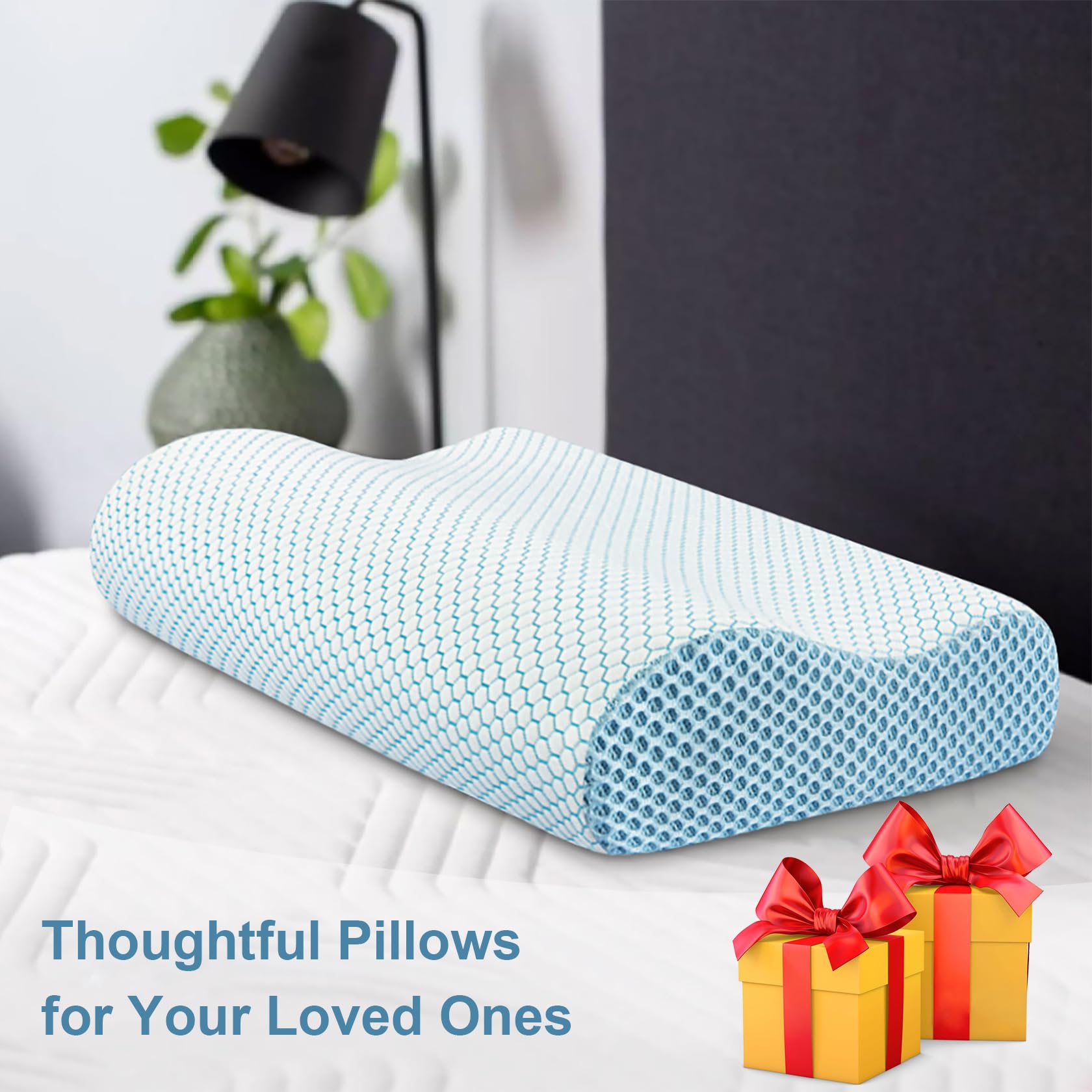Anvo memory foam pillow on a neatly made bed in a cozy bedroom.