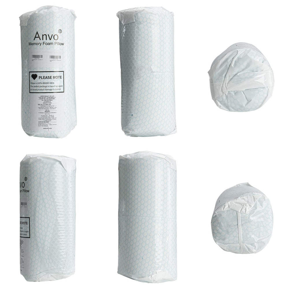 Anvo memory foam pillow suitable for side, back, and stomach sleepers.