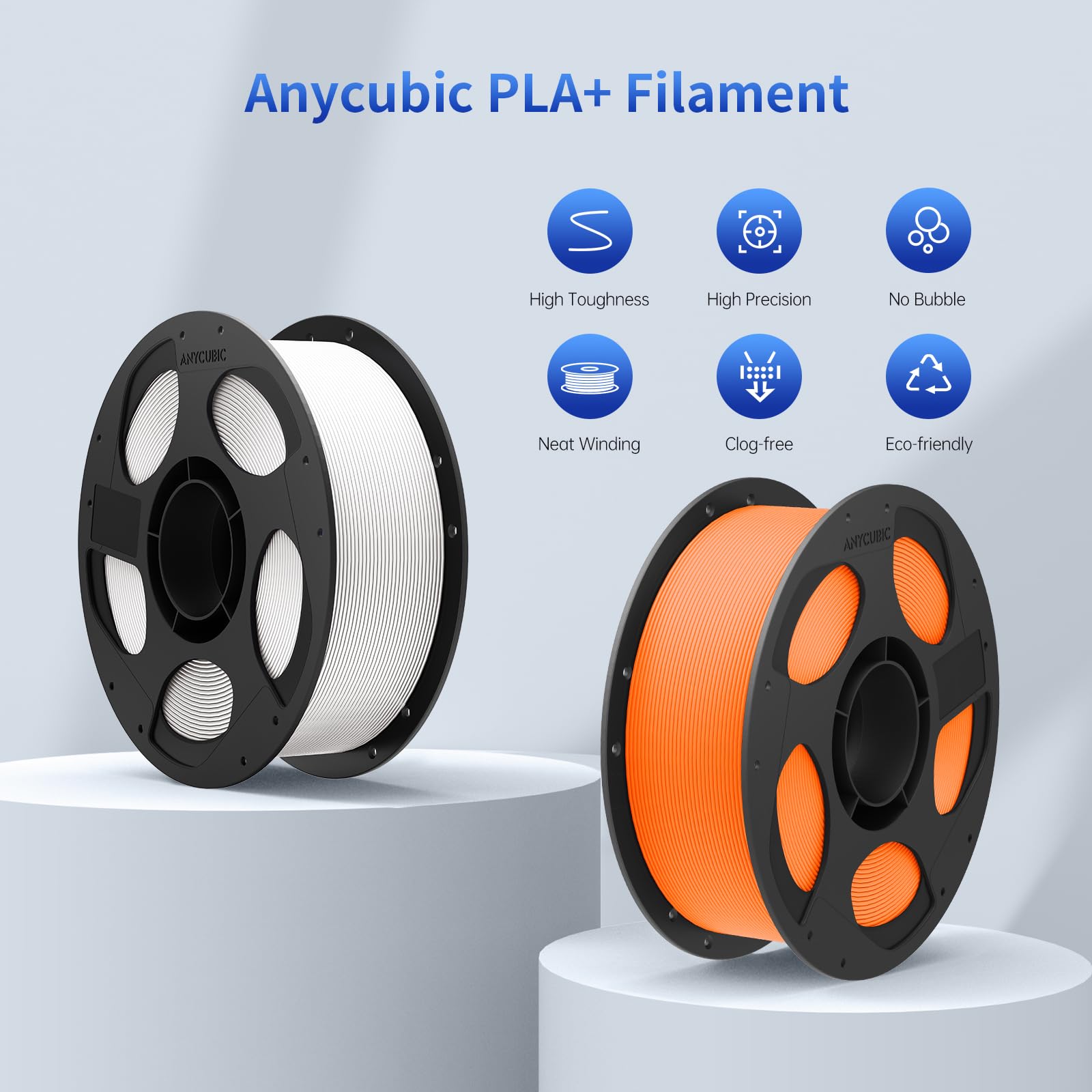 Anycubic PLA Plus spool with clean wind and tidy alignment for smooth prints