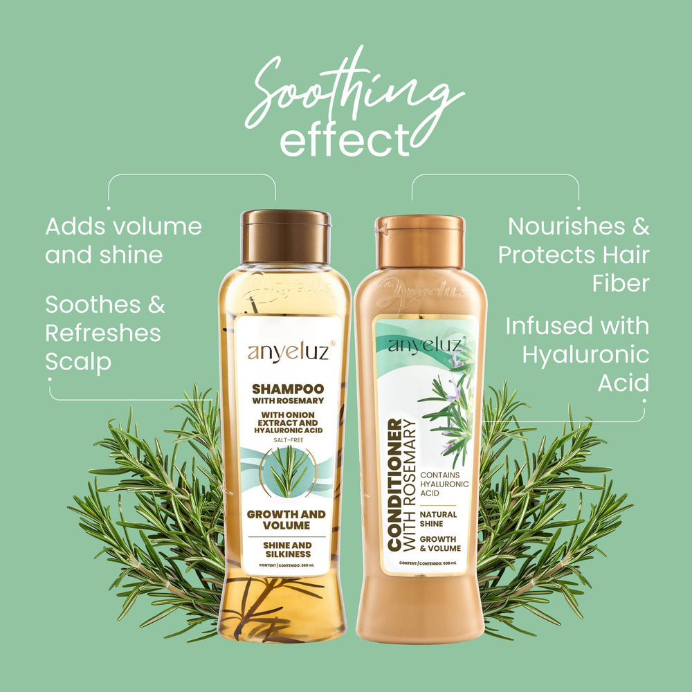 ANYELUZ Rosemary Conditioner bottle with soft focus, delivers smoothing hydration for manageable strands.