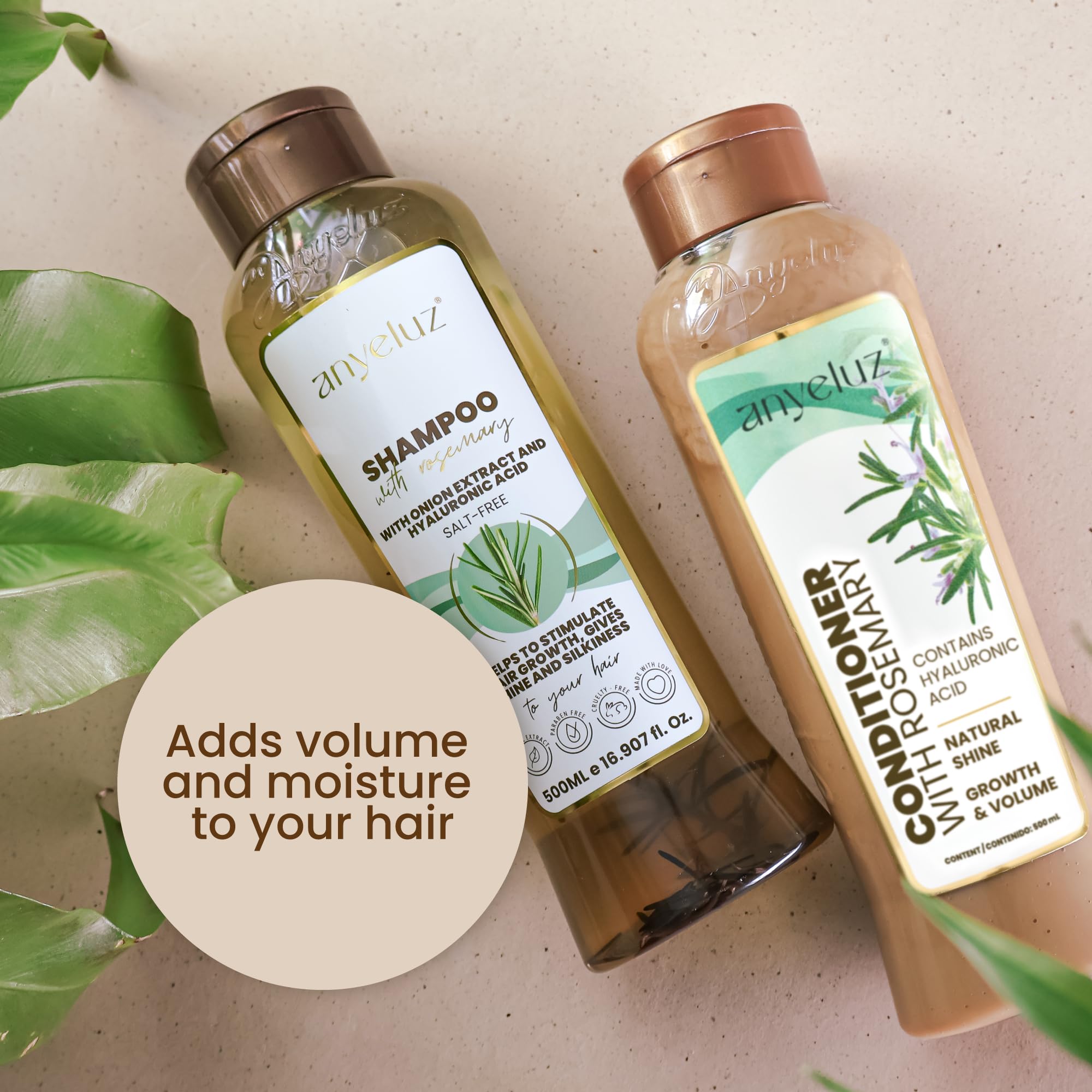 Hyaluronic acid droplets visible on hair strands after rinse.