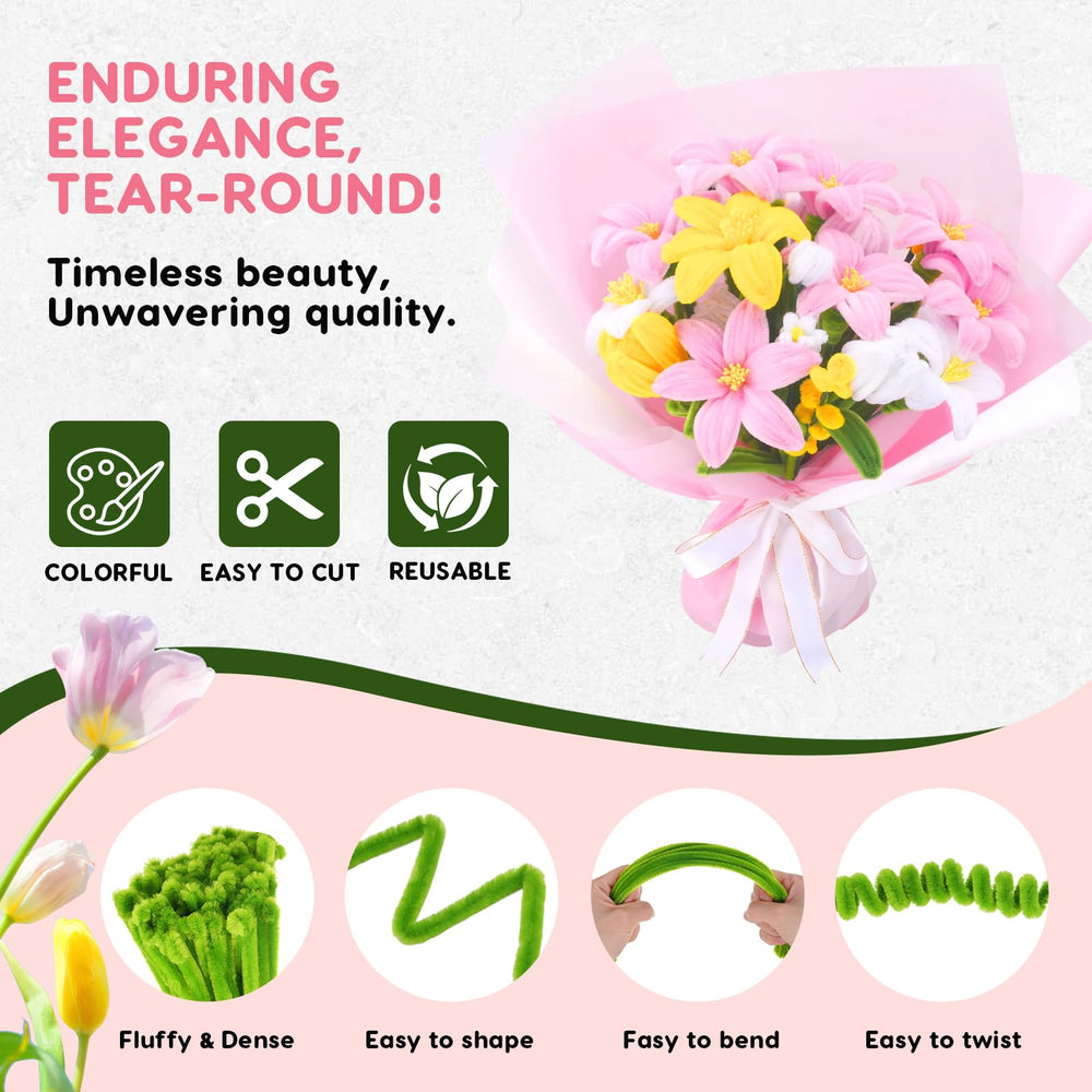 Anyeve pipe cleaners kit with colorful stems for versatile flower making