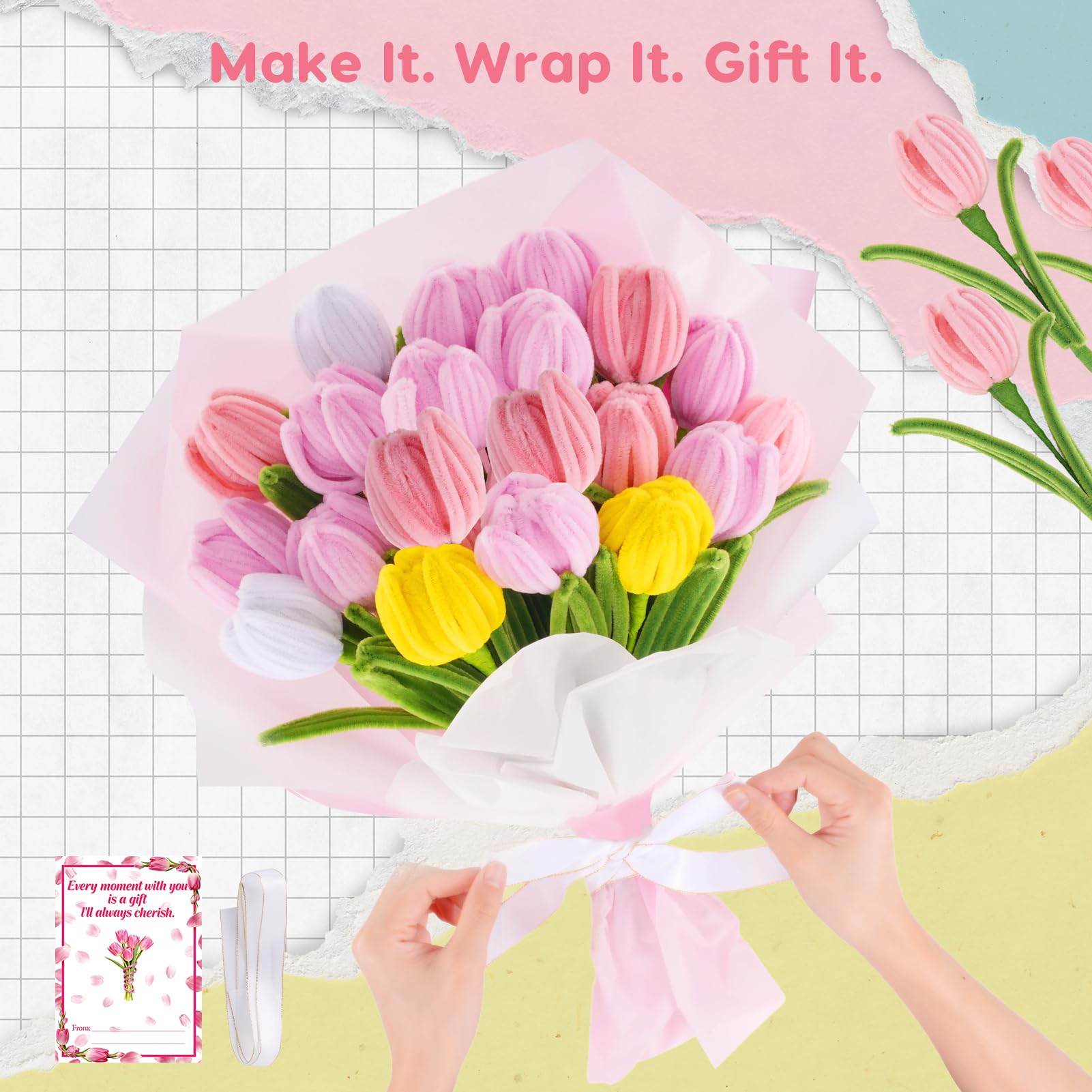 Anyeve finished pipe cleaner bouquet showcasing colorful, durable petals