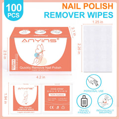 ANYINS Nail Polish Remover Pad demonstrates an 8–15 minute wrap for gel or acrylic removal.