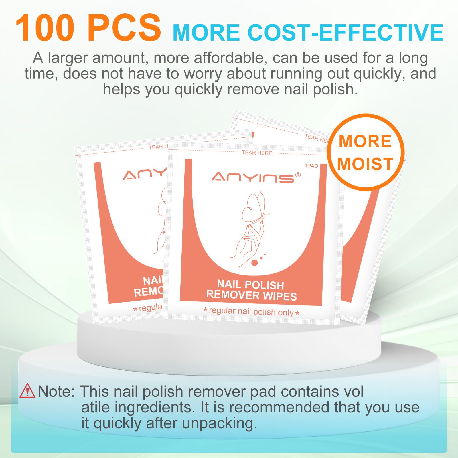 ANYINS Pad works on gel and acrylic with an extended wrap for thorough removal.