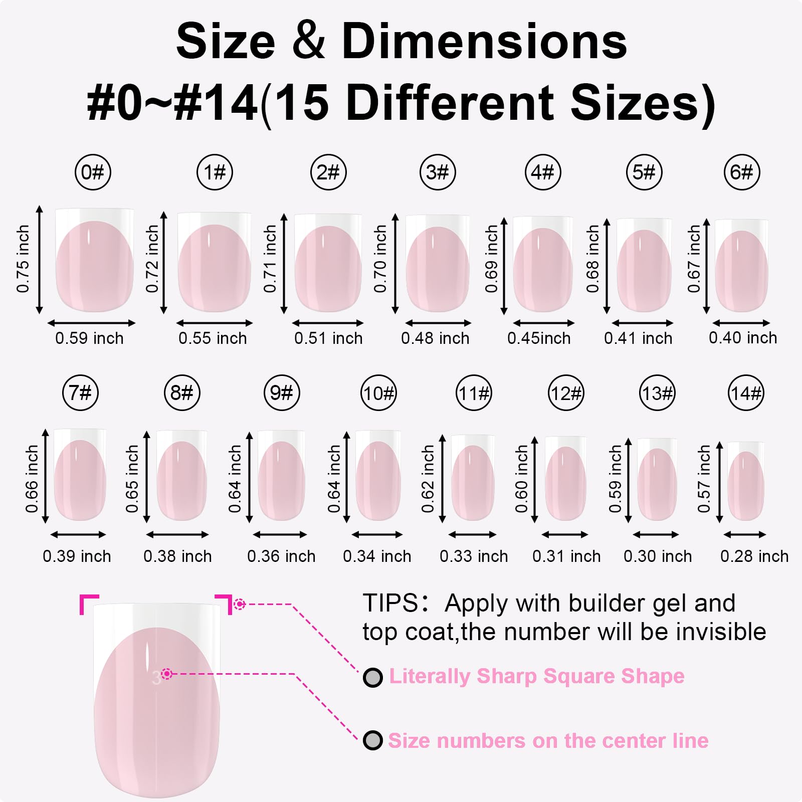 Anyos 15 sizes with 20 nails each provide precise fit across nails.