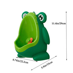 Anyumocz toddler urinal features a frog shape to invite independent bathroom use.