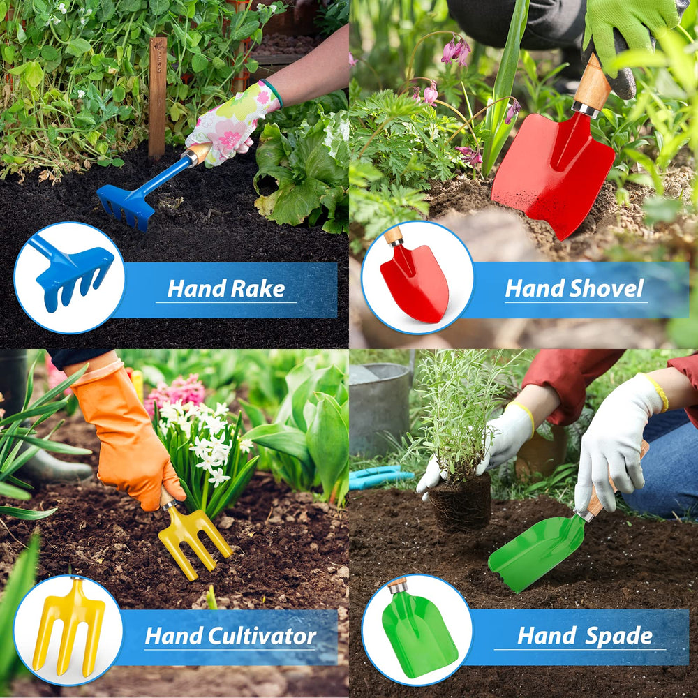 Anzmtosn kids metal garden tool set with beach shovel for sand play and imaginative builds.
