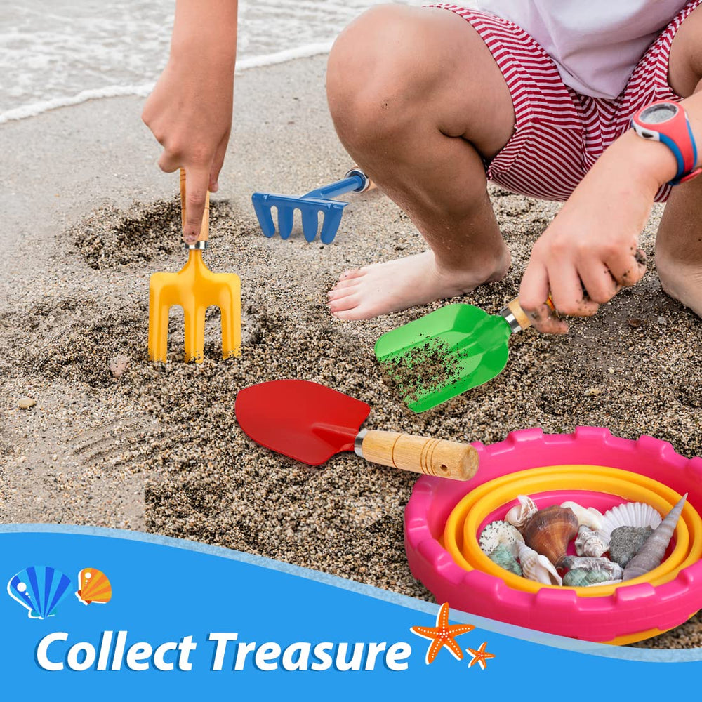 Anzmtosn kids metal garden tool set with leaf rake for light cleanup and yard play.