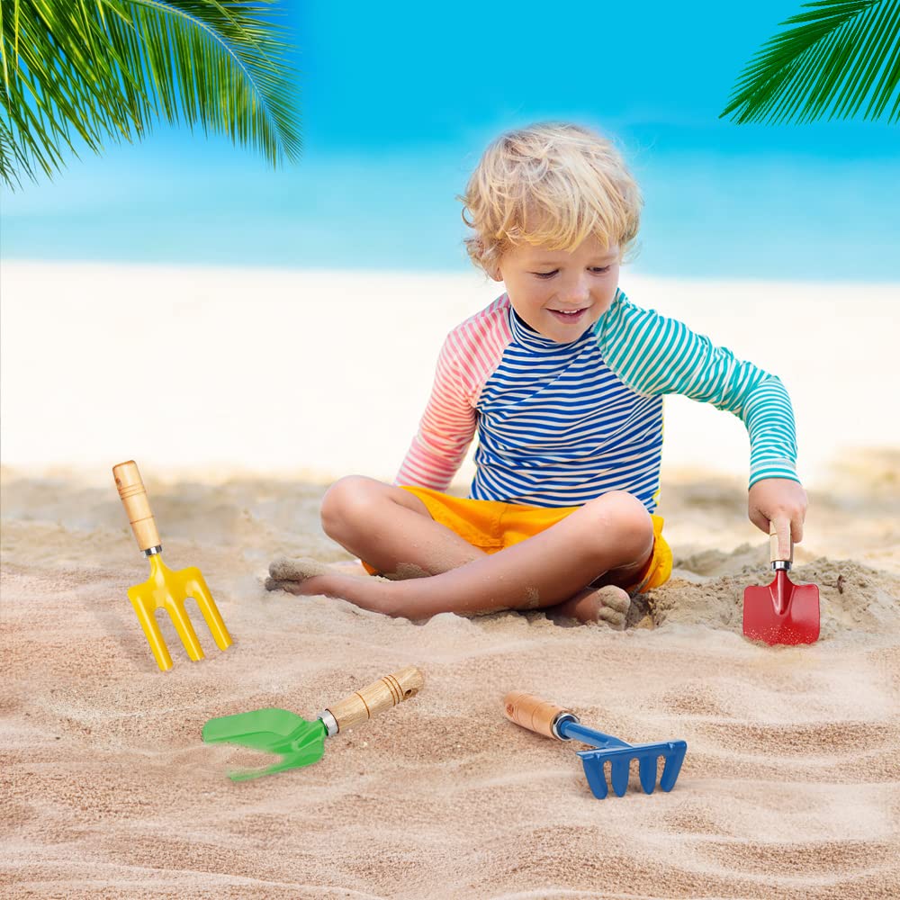 Anzmtosn kids metal garden tool set with sandbox kit for creative molding and sensory play.