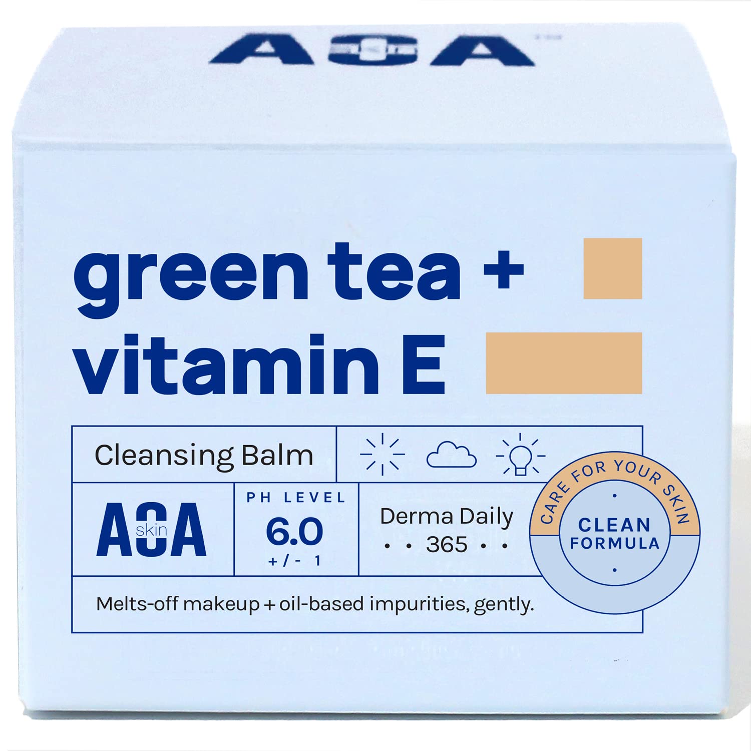 AOA STUDIO Green Tea & Vitamin E Cleansing Balm packaging highlights Korean-inspired design for gentle makeup removal.