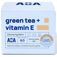 AOA STUDIO Green Tea & Vitamin E Cleansing Balm packaging highlights Korean-inspired design for gentle makeup removal.