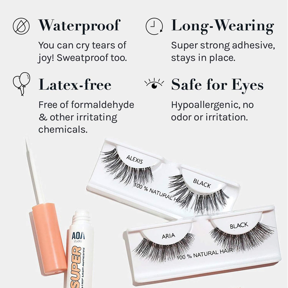AOA Studio waterproof lash adhesive dries clear for a seamless lash line.